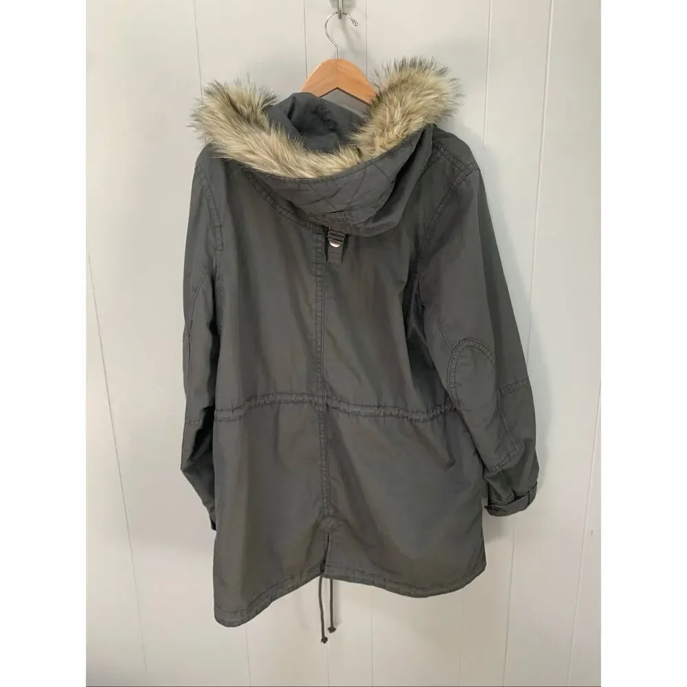GAP Grey Fur Trim Parka Flint Grey XL